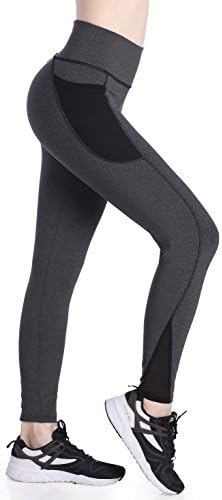 Picotee Women’s Mesh Yoga Pants Sports Tights Workout Running Fitness Pants Yoga Leggings With Side Pocket (M, Deep Grey)