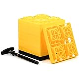Camco Fasten 2x2 Leveling Block for Single Tires, Interlocking Design Allows Stacking to Desired Height, Includes Secure T-Handle Carrying System, Yellow (Pack of 10) (44512), 10 Pack