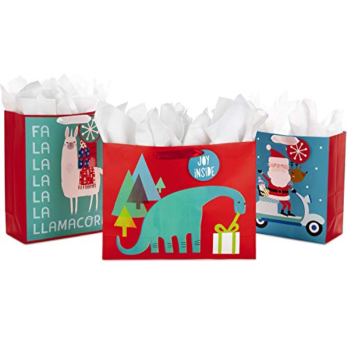 Hallmark Quirky Kids Christmas Gift Bag Bundle with Tissue Paper Kids (3 Bags; 1 Large 13