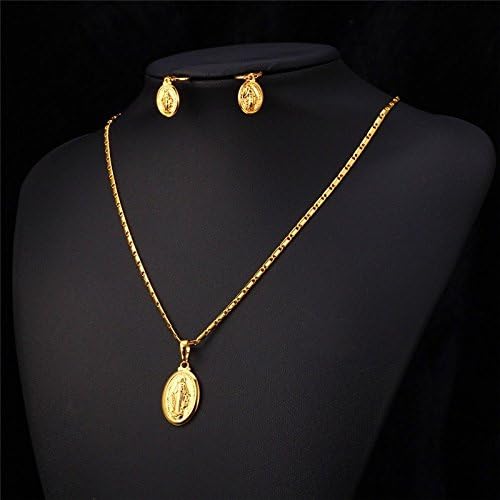 Cross Earrings Gold Necklace Set For Women Virgin Mary Trendy New Platinum Plated Vintage 18K Real Gold Plated Jewelry Set (18k Gold Plated)