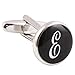 HJ Men's 2PCS Rhodium Plated Cufflinks Silver Initial Letter Shirt Wedding Business 1 Pair Set Black E