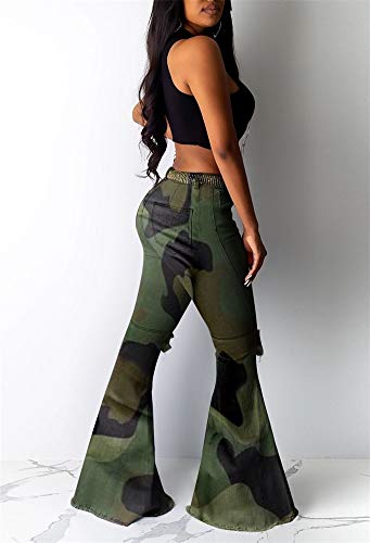 Molisry Women Camouflage Middle-Waisted Bell Bottom Stretchy Bodycon Bootcut Flare Long Pants - Thumbnail 2
