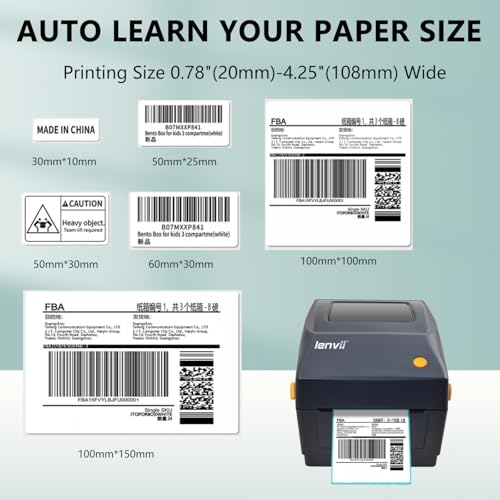 LENVII 4x6 Thermal Label Printer | 2/3/4 Inch Multi-Size Barcode Printer | 127mm/s High-Speed 203DPI Wired Barcode Printer | Compatible with Aramex/Noon/Emirates Post | Windows/Mac/Dubai Mall Kiosks