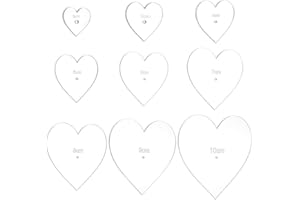 BENECREAT 9 Sizes Acrylic Sashiko Stencil, 0.7/1.2/1.5/2/ 2.3/2.7/3.1/3.5/3.9inch Heart Embroidery Tool Drawing Line Template