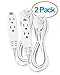 Aurum Cables 3 Outlet Flat Extension Cord for Indoor, 3 Prong Extension Cord with 16AWG 125V 1625W, UL Listed Triple Wire Grounded Multi Outlet Plug 6ft White 2 Pack