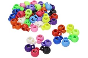 Shapenty 13 Colors Plastic Toggle Single Hole Spring Loaded Elastic Drawstring Rope Cord Locks Clip Ends Round Ball Shape Luggage Lanyard Stopper Sliding Fastener Buttons, 4PCS for Each Color, 52PCS