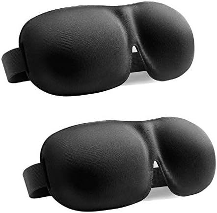 Eye Mask for Sleeping 100% Blackout, Pack of 2, Sleep Mask for Men and Women, 3D Plus Contoured Large Eye Cover, Breathable Comfortable Blindfold with 2 Black Carry Bags and Ear Plugs
