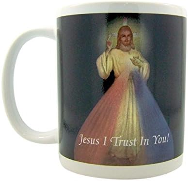 The Divine Mercy Jesus Christ Ceramic Coffee Cup with Chaplet Prayer, 10 Ounces