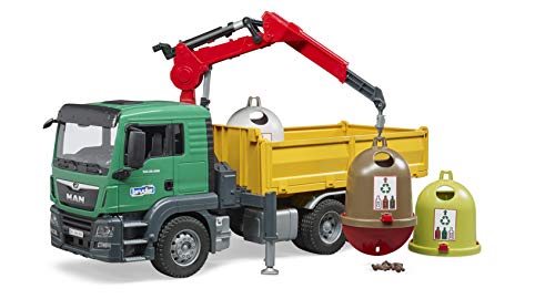 bruder 03753 - Man TGS Kran LKW mit 3 Altglascontainern & Flaschen - 1:16 Lastwagen Laster Kranwagen – Bild 5