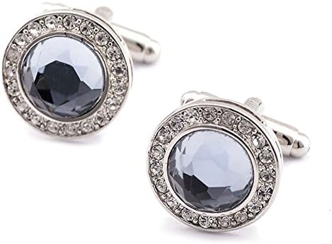 SMOK OKO Silver Fashion Round Cutting Faces Zircon with Multiple Crystal Luxury Personality 2 PCS Mens Shirts Cufflinks