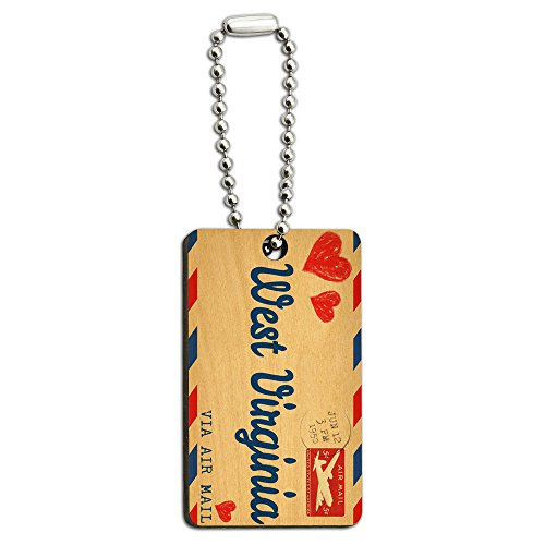 Air Mail Postcard Love for West Virginia Wood Wooden Rectangle Key Chain