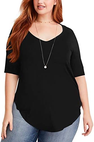 liher Women's Plus Size Tops Casual V Neck Short Sleeve Summer T Shirts 1X-5X