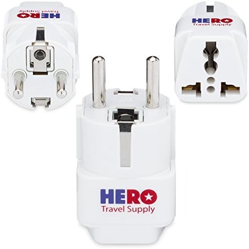 Premium US to Europe Power Adapter for France, Germany & Spain (Type E/F, 3 Pack, Grounded) – Individually Tested in the USA by Hero Travel Supply – Includes Cotton Carry Bag