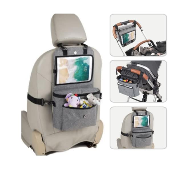 Dreambaby 3 in 1 Baby Changing Travel Bag - Stroller, Car Back Seat Organiser, and Nappy Changing Bag with Tablet Holder for Kids - Large Insulated Storage with Magnetic Lock Closure