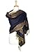 PASKMLNA Women's Double Layered Border Pattern Reversible Pashmina Shawl Scarf Wrap Stole (003-4 Navy Blue)