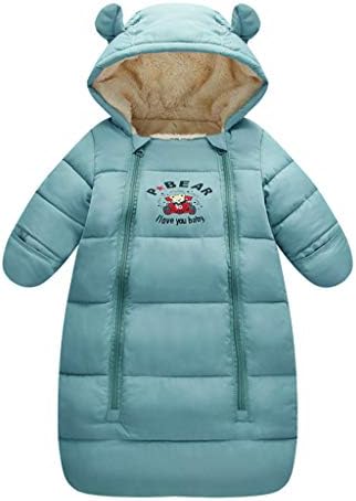 Baby Sleeping Bag 3 Tog, Newborn Long Sleeves Hooded Romper Winter Zipper Front 3-6 Months,Blue