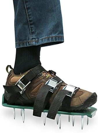 Lawn Aerator Shoes - Heavy Duty Spiked Sandals Metal Buckles and 3 Straps for Aerating Lawns , Lawn Aeration Tool for Yard, Aerating Tools for Lawn, Manual lawn Aerator Saddles (Green)