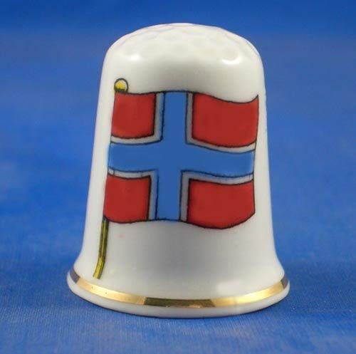 Porcelain China Collectable Thimble -- Flag of Norway with Free Gift Box