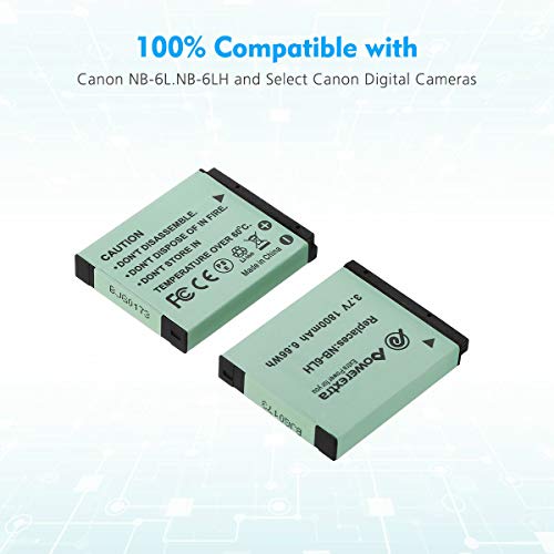 Powerextra NB6LH Upgraded 2 Pack NB6L Battery Compatible with Canon