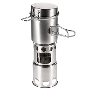 Lixada Draagbare campingfornuis combo houtbrandkachel en kookpot set voor outdoor backpacken vissen wandelen (pot…