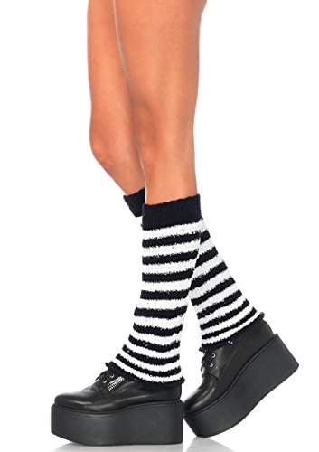 Leg Avenue Womens Fuzzy Striped Leg Warmers, O/S, Black/White