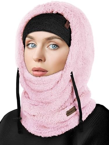 Women Winter Knit Hood Hats Wool Blend Hooded Scarf Hat Balaclava