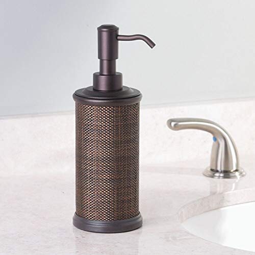 mDesign Bath Accessory Set, Soap Dispenser Pump, Toothbrush Holder, Tumbler - 3 Pieces, Bronze