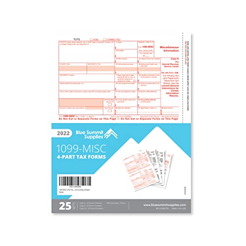 1099 MISC Forms 2022, 4 Part Tax Forms Kit, 25 Vendor Kit of Laser