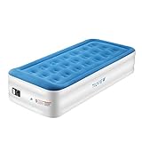 TILVIEW Twin Size Air Mattress Raised Air Bed Blow Up Elevated Inflatable Airbed with Built-in Electric Pump, Storage Bag and Repair Patches Included, Max Height 18.5 Inch, Blue, 2-Year Guarantee