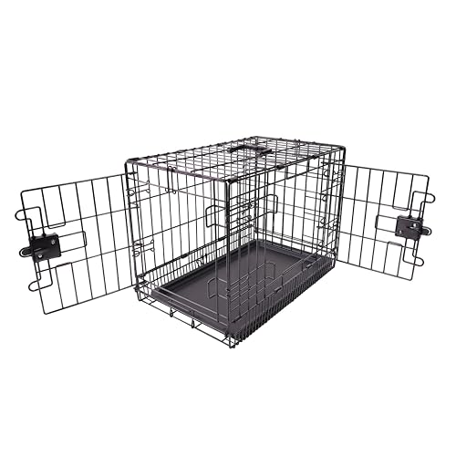 Amazon Basics Portable, Foldable Metal Wire Dog Crate with Removable Tray, Doub…