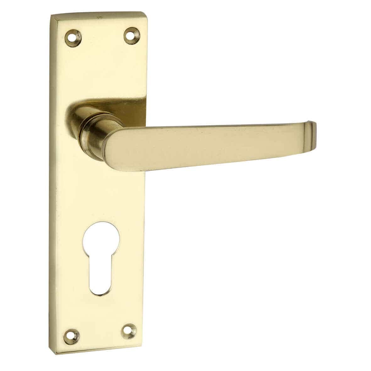 Designer Levers - Victorian Straight Lever Door Handles - Polished Brass - 1 Pair - Euro - Locking Door Handle — image 1