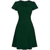 Wellwits Women's Ruched Bow Tie A Line Vintage Formal Work Dress