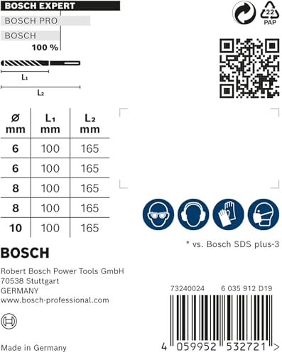 Bosch 5X Expert SDS plus-7X Hammer Drill Bit Set (for Soft Stone, Hard Stone, Ø 6-10 mm, Professional Accessory Rotary Hammer Drill)