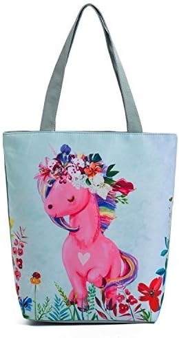 Cute Pony Canvas Tote Handbag Women Cartoon Unicorn Printed Shoulder Bag Female Flowers Beach Bag Horse Shopping Bags