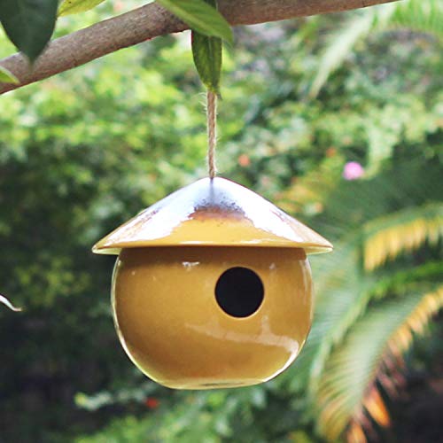 Tenforie Ceramic Birdhouses Bird Hut Hanging Hummingbird Nest for Outdoor -Yellow