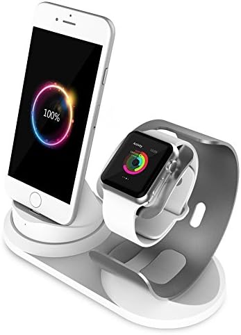 Lycase Apple Watch Stand Aluminum [2 in 1 Charger Stand] iPhone Charging Dock stand for Apple Watch Series 3 2 1 42/38mm,iPhone X 10 8 7 6 6S 5 SE Plus/iPad Accessories with Lightning Cable
