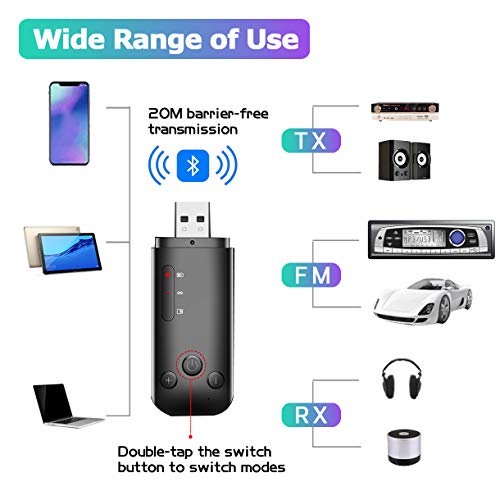 MagicDo Bluetooth FM Transmitter for Car,2-in-1 Bluetooth 5.0 Transmitter Receiver HiFi Wireless Audio Adapter with 3.5mm AUX for Car/Home Stereo Music System Support AUX/TF Card/U Disk