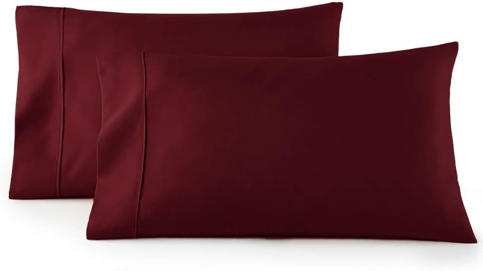 Royal Tradition Solid 300 Thread Count, 100 Percent Cotton Standard/Queen Pillow Cases, Set of 2, Burgundy, Soft Pair of Pillowcases