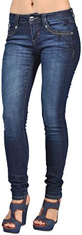 Cest Toi Womens Stud Pocket Skinny Dark Wash High Fashion Jeans