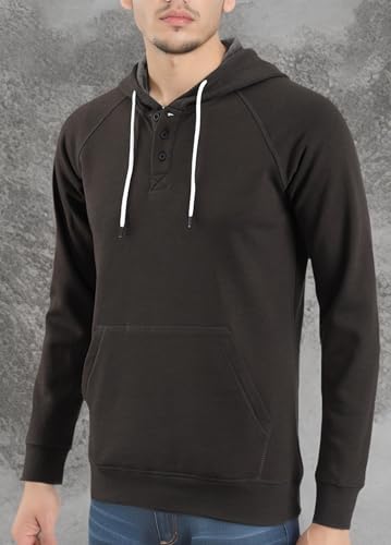 ESTEPOBA MEN’S CASUAL LONG SLEEVE HENLEY SWEATSHIRT KNIT FLEECE ACTIVE SPORTS HOODIE PULLOVER HEATHER CHARCOAL XL