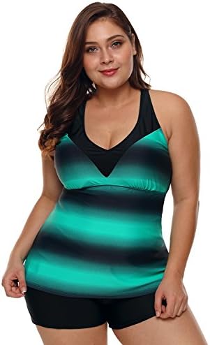 Rllyer Women's Sexy Flyaway Overlay Two Piece Plus Size Swimsuit Tankini Set Swimwear L-XXXL (Green, XXXL)