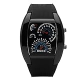 Hiwatch TM Digital Led Watches Cool Car Meter Dial Unisex Blue Flash Dot Matrix LED Racing Watch With Gift Box -2 Years Warranty