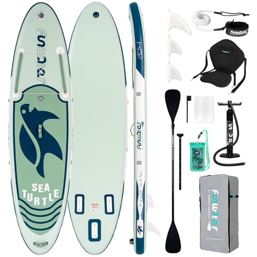 FunWater 10'6'' Aufblasbares Stand Up Paddle Board Ultraleichtes SUP mit ISUP 3 Finnen Verstellbarem Paddel Pumpe Rucksack Sicherheitsleine Sitz Kompl