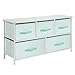 mDesign Extra Wide Dresser Storage Tower - Sturdy Steel Frame, Wood Top, Easy Pull Fabric Bins - Organizer Unit for Child/Kids Bedroom or Nursery - Chevron Zig-Zag Print - 5 Drawers - Mint/White