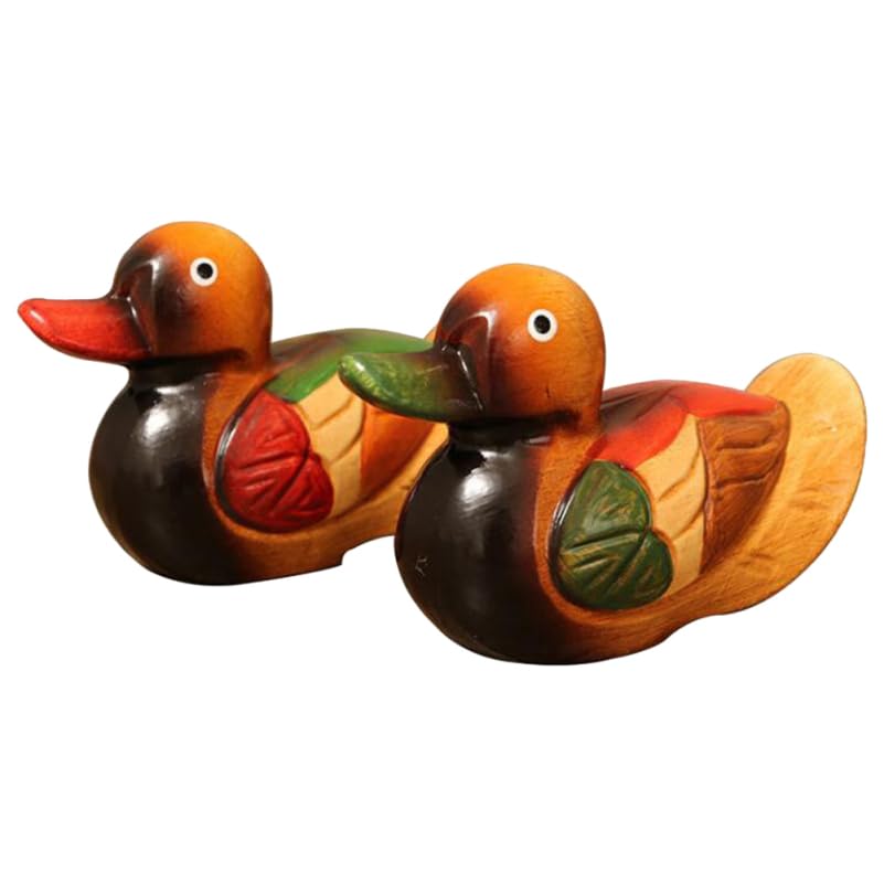 BESPORTBLE 1 Pair Mandarin Ducks Hand-Woven Tabletop Ornament Hand-Woven Tabletop Ornament Chinese Mandarin Yuan Yang Wooden Ducks Wooden Bird Figure Chinese Style Flying Desktop