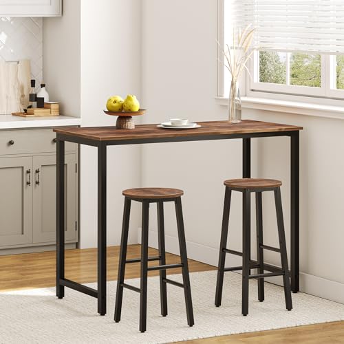 HOOBRO Bar Stools, Round Bar Chairs Set of 2, 24.8" Counter Height Barstools, Counter Stools for Kitchen Island, Industrial Bar Chairs for Dining Room, Rustic Brown and Black EBF07BY01G1