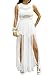 730 Plus Size Double Slits Lace Chiffon Jumpsuit Maxi Dress (2X, White)
