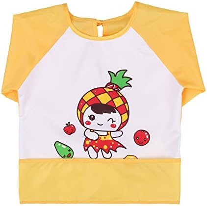 Momloves Baby Bibs Waterproof Sleeved Bib, Baby Toddler Smock (6 Months-3 Years) (Yellow-baby)