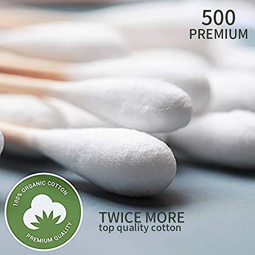 500 Count Double Round Tips Cotton Swabs With Strong Bamboo Sticks Cotton Buds , 3.14 inch, 1 pack