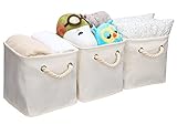 StorageWorks Cotton Storage Cube Box with Strong Cotton Rope Handle, Waterproof Foldable Basket Bin Organizer, Natural, Medium, 3-Pack